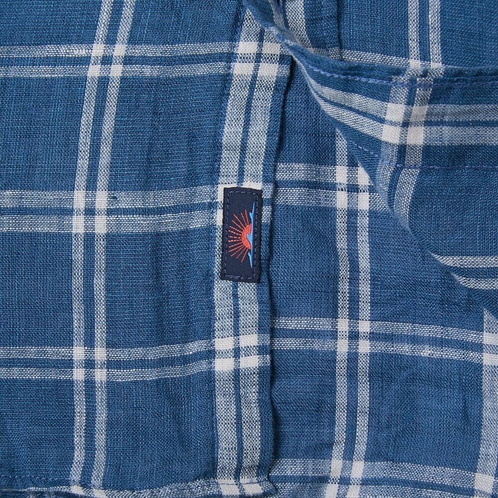 Faherty Laguna 100% Linen Nightfall Plaid Button Down Blue Shirt XXL - Picture 7 of 14